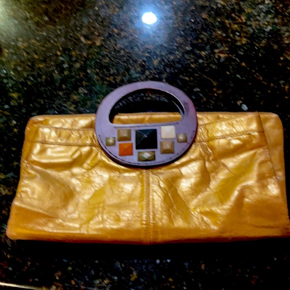 Gold Alfani Leather & wood purse or clutch - Picture 2 of 6